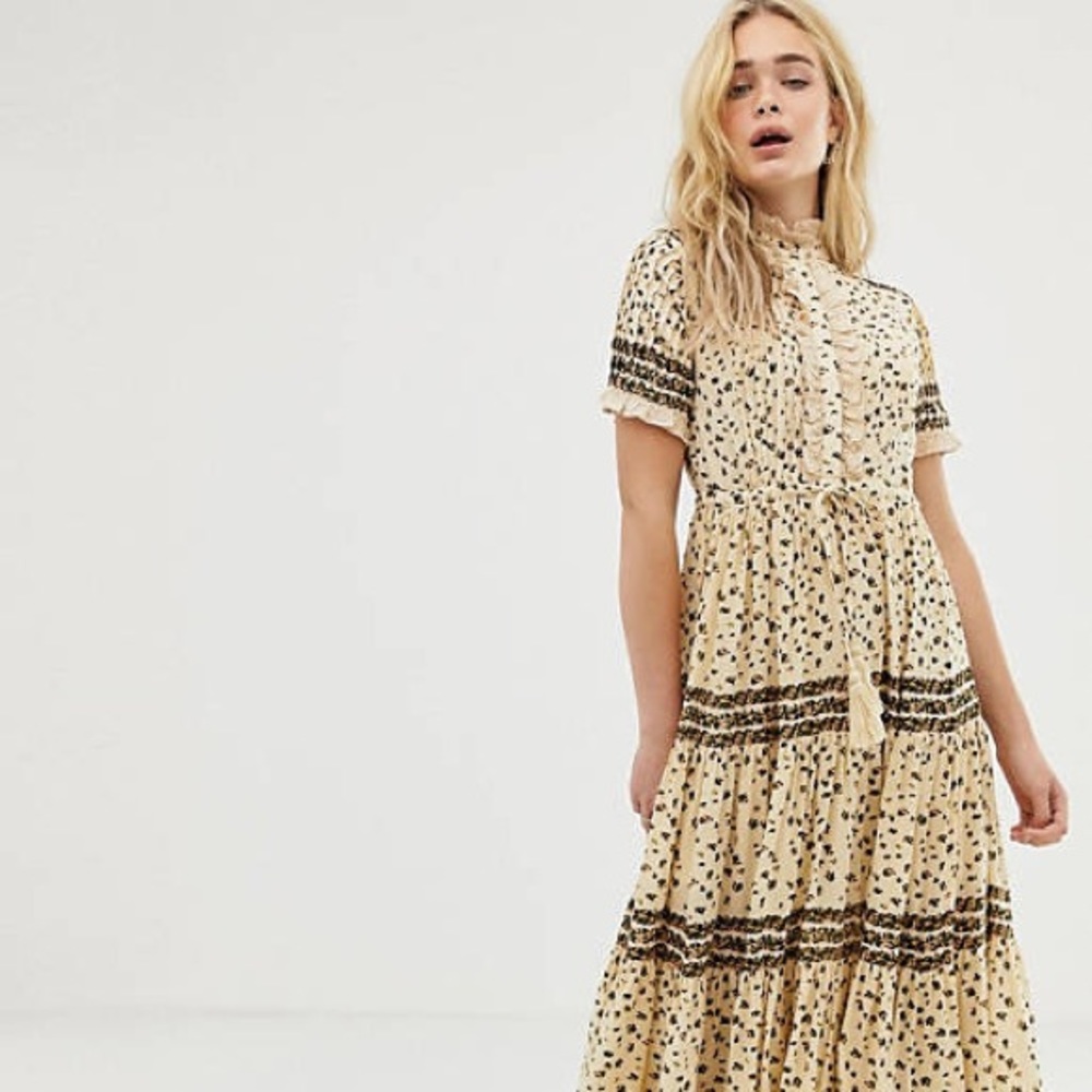 Free People Tan Floral Maxi Dress